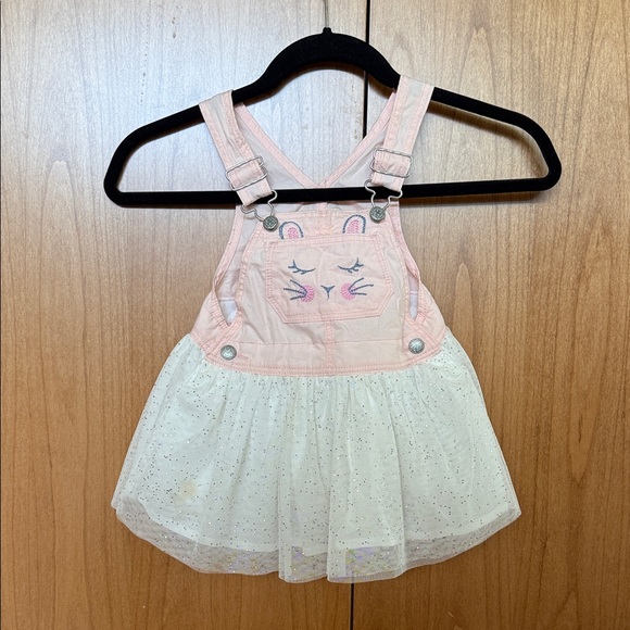 OshKosh B'gosh Other - OshKosh B'gosh Pink & White Tulle sparkles Overall Dress with bunny Face & tail